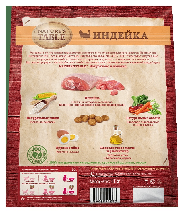 Корм для кошек НАТУРЕС ТАБЛЕ с индейкой 1.1кг
