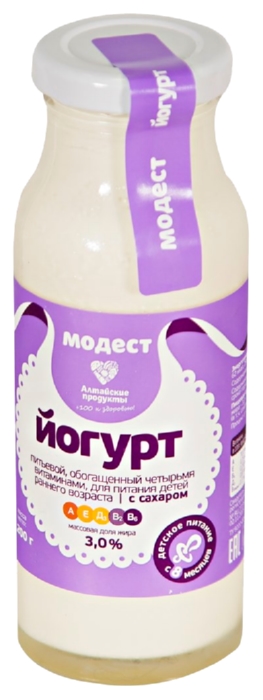 Йогурт МОДЕСТ детский сладкий бзмж 3.0% ст/б 200мл