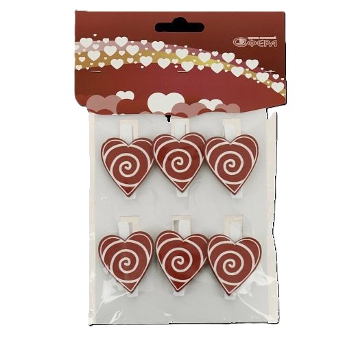 Декор СФЕРА Сердца на прищепке 6шт арт.3-0071