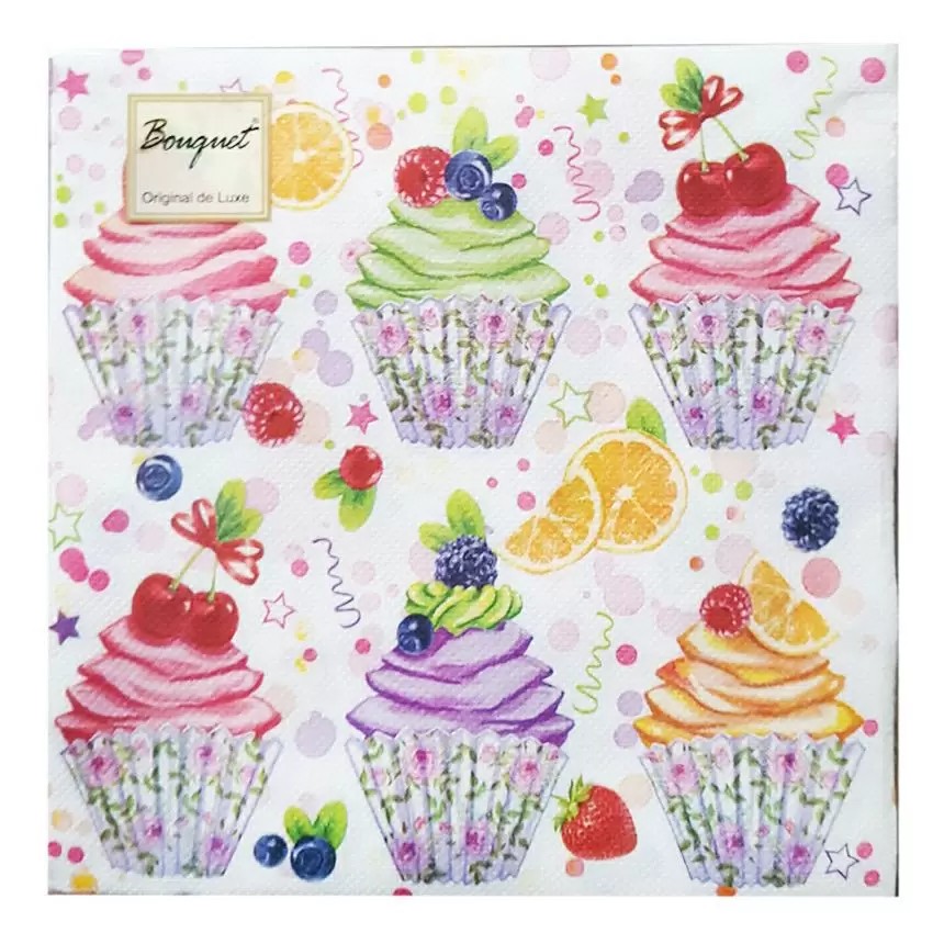 Салфетки БУКЕТ Оригинал де люкс Сладкие пирожные 33*33см 2сл 1/8 сложение 20шт