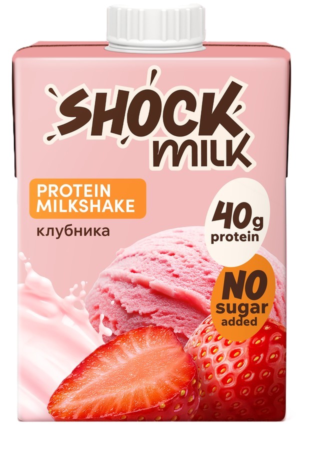 Коктейль молочный протеиновый ШОК МИЛК Клубника 480мл