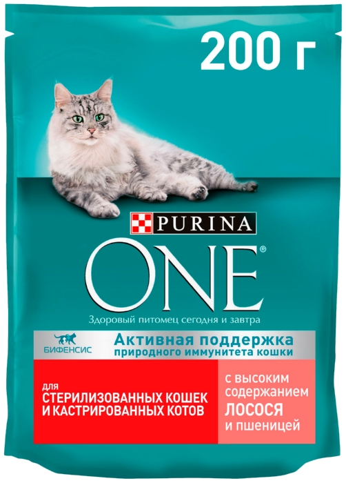Корм для кошек ПУРИНА ВАН для стерилизованных и кастрированных с лососем пшеницей и тунцом 200г