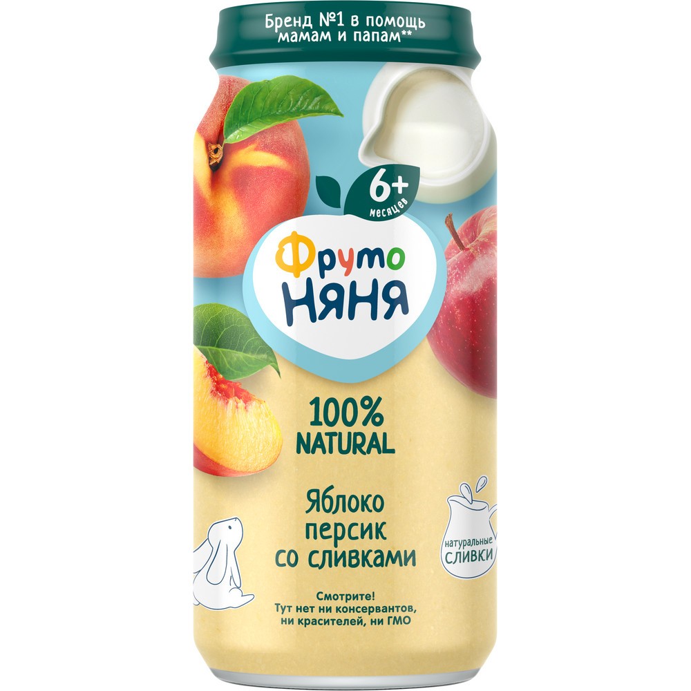 Пюре ФРУТОНЯНЯ Неженка яблоко персик сливки бзмж ст/б 250г