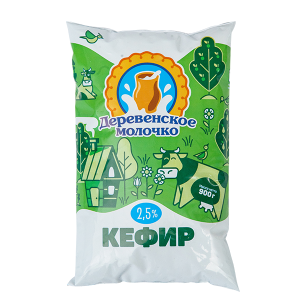 Кефир ДЕРЕВЕНСКОЕ МОЛОЧКО бзмж 2.5% п/п 900г
