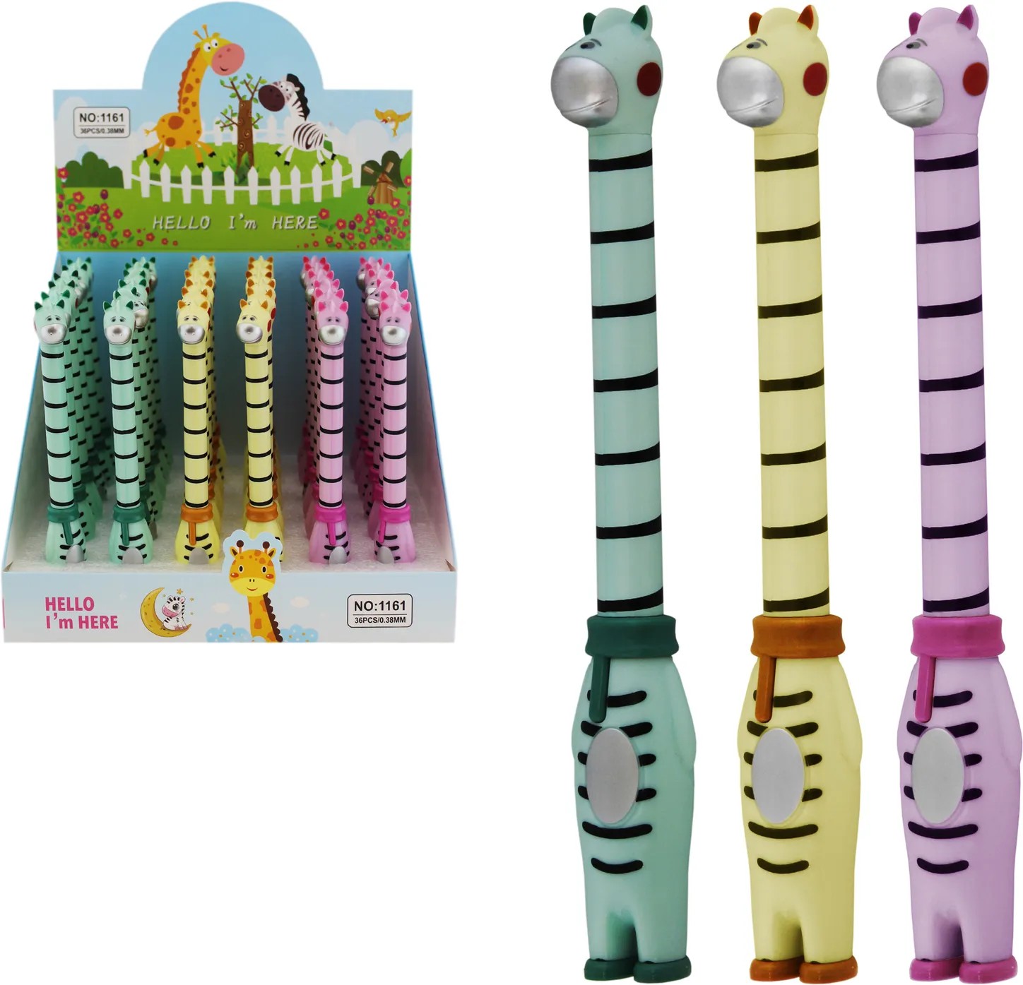 Ручка гелевая Жираф синяя микс