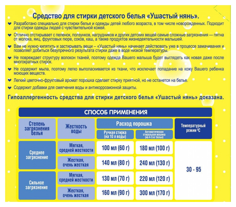 Стиральный порошок УШАСТЫЙ НЯНЬ гипоаллергенный 800г