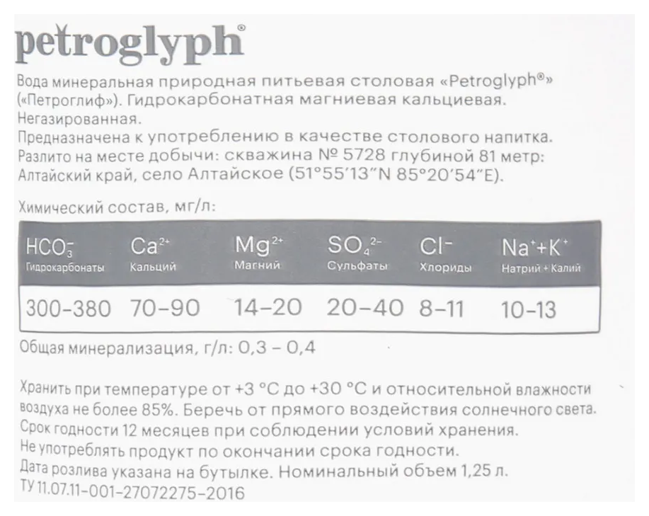 Мин.вода ПЕТРОГЛИФ столовая негазированная пэт 1.25л