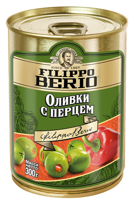 Оливки ФИЛИППО БЕРИО с перцем ж/б 314мл