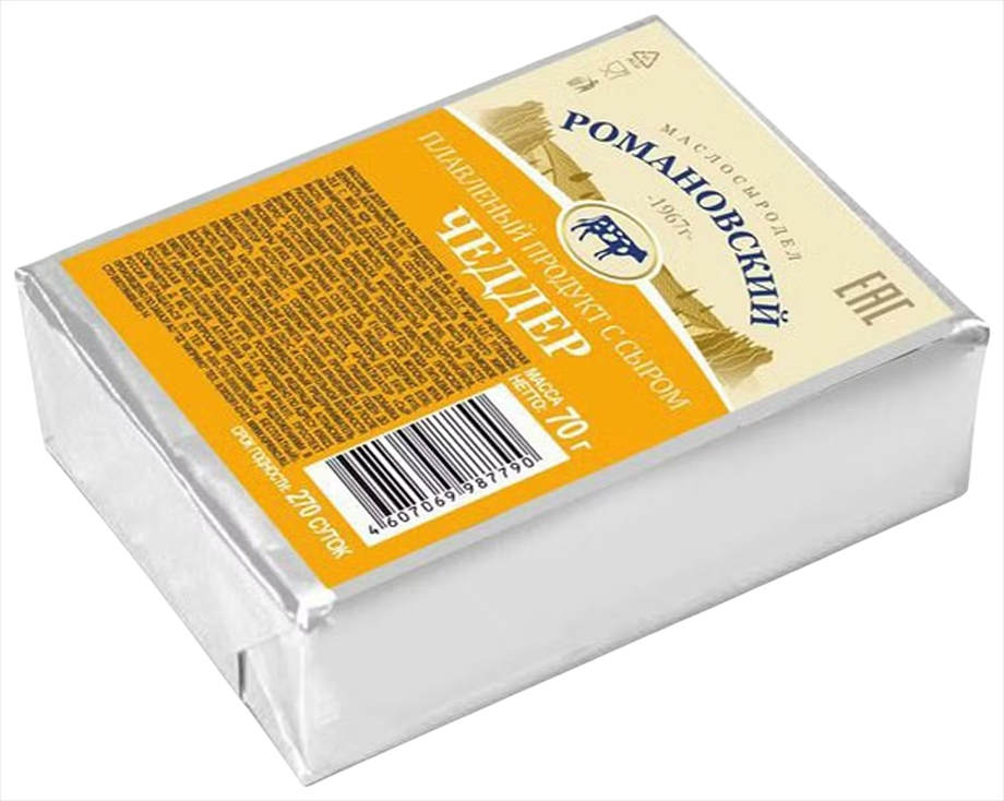 Плавленый продукт с сыром РОМАНОВСКИЙ Чеддер сзмж 40% 70г