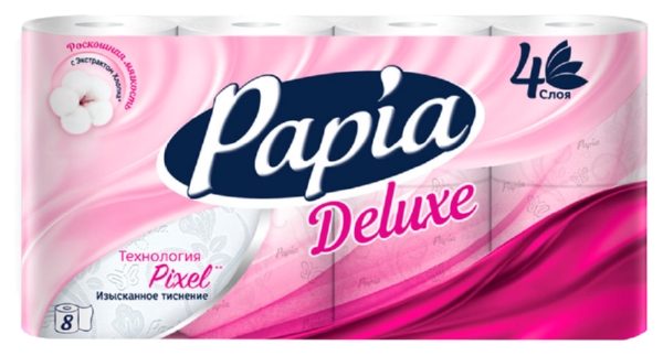 Туалетная бумага ПАПИА Делюкс белая 4сл 8рул
