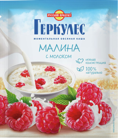 Каша овсяная РУССКИЙ ПРОДУКТ с малиной и молоком м/у 35г