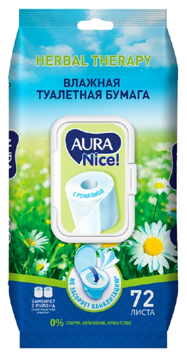 Влажная туалетная бумага АУРА 72шт