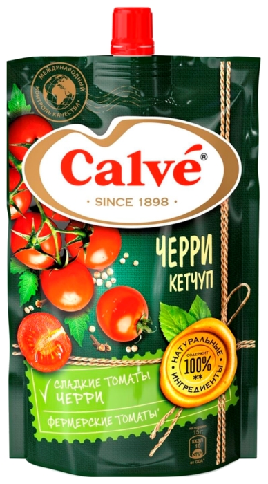 Кетчуп КАЛЬВЕ с кусочками помидоров черри д/пак 350г