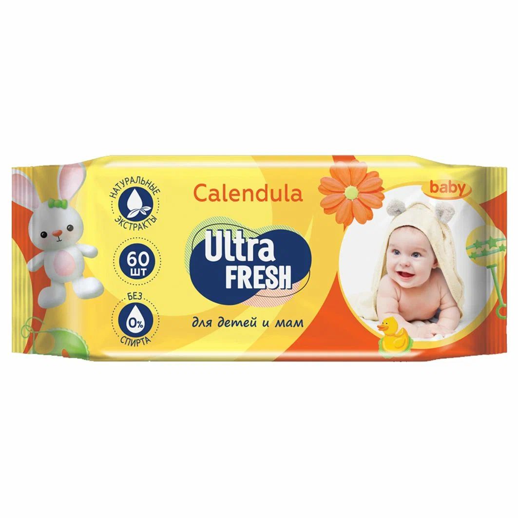 Влажные детские салфетки УЛЬТРА ФРЕШ Беби с календулой 60шт