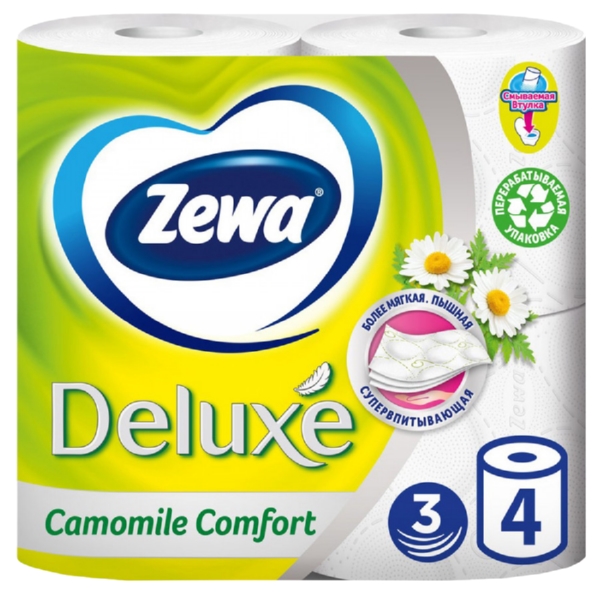 Туалетная бумага ЗЕВА Делюкс ромашка 3сл 4рул