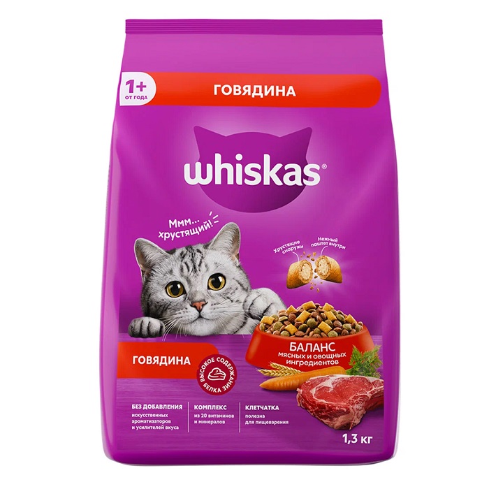 Корм для кошек ВИСКАС Подушечки с говядиной с паштетом 1.3кг