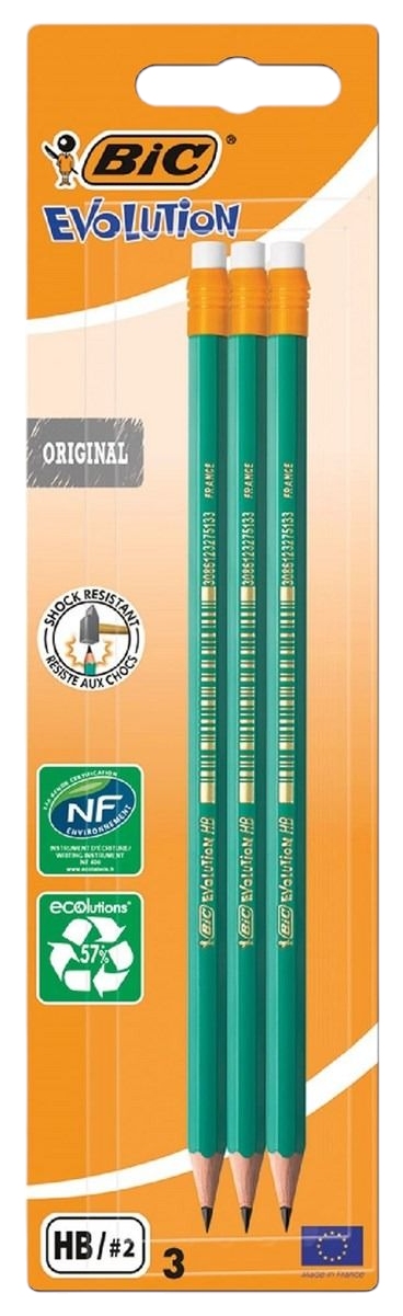 Карандаш БИК Эволюшн с ластиком 3шт