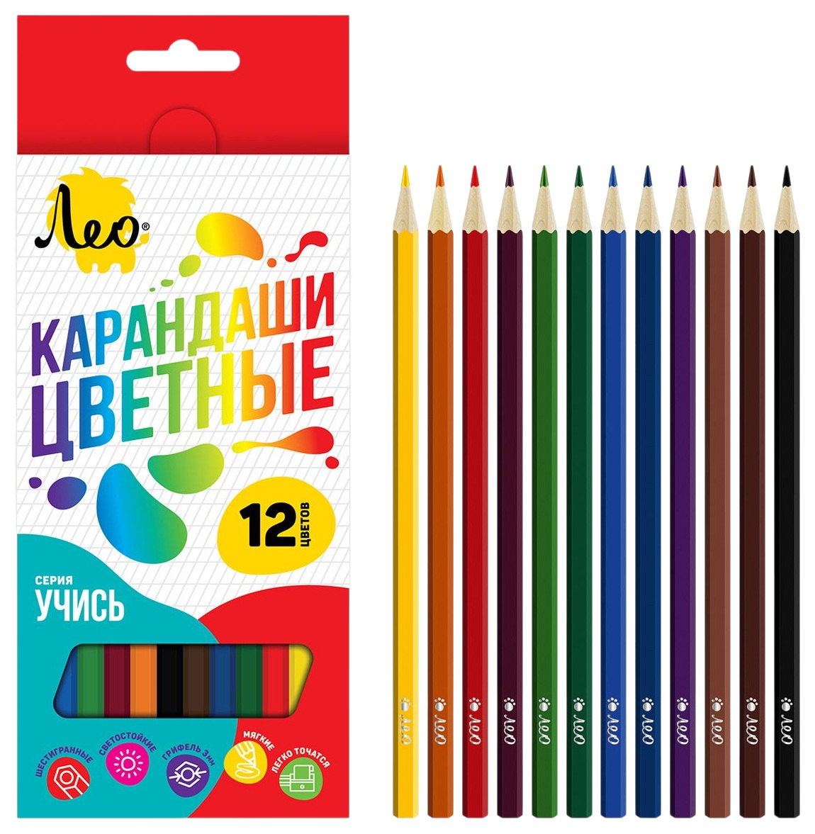 Карандаши цветные ЛЕО Учись 12цв арт.LNSCP-12