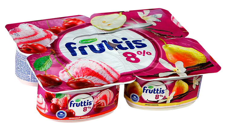 Йогуртный продукт ФРУТТИС Суперэкстра вишневый пломбир груша ваниль бзмж 115г