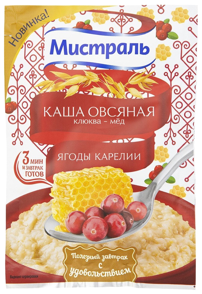 Каша овсяная МИСТРАЛЬ ягоды Карелии клюква мед м/у 40г