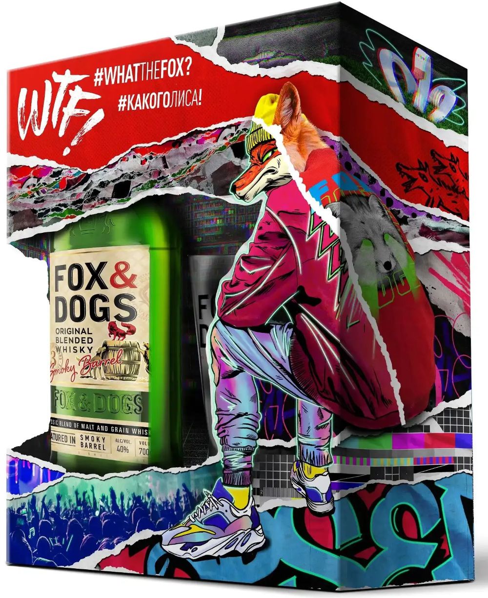 Виски ФОКС&ДОГС Смоки Баррел 40% ст/б 0.7л+бокал