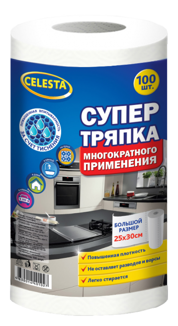 Тряпка СЕЛЕСТА Супер рулон 100шт эконом