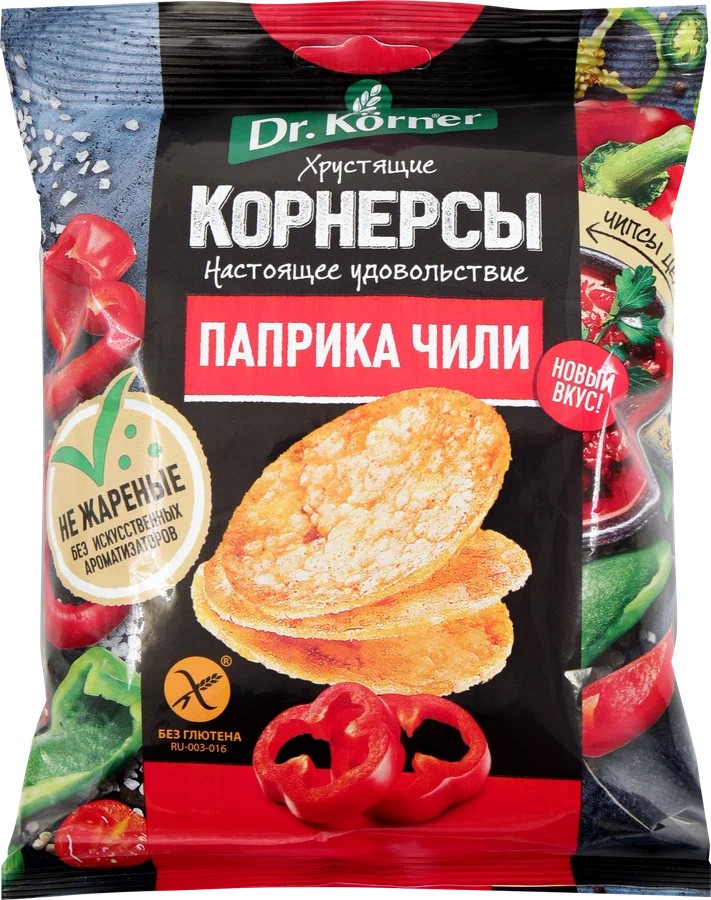 Чипсы ДР.КЕРНЕР кукурузно-рисовые с паприкой и чили 50г