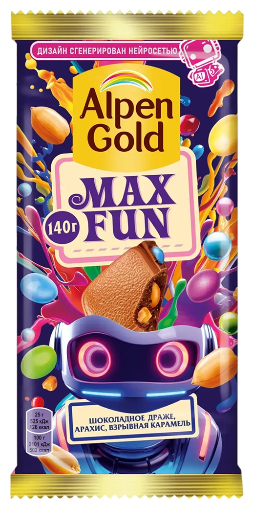 Шоколад АЛЬПЕН ГОЛД Макс Фан арахис шоколадное драже и карамель 140г