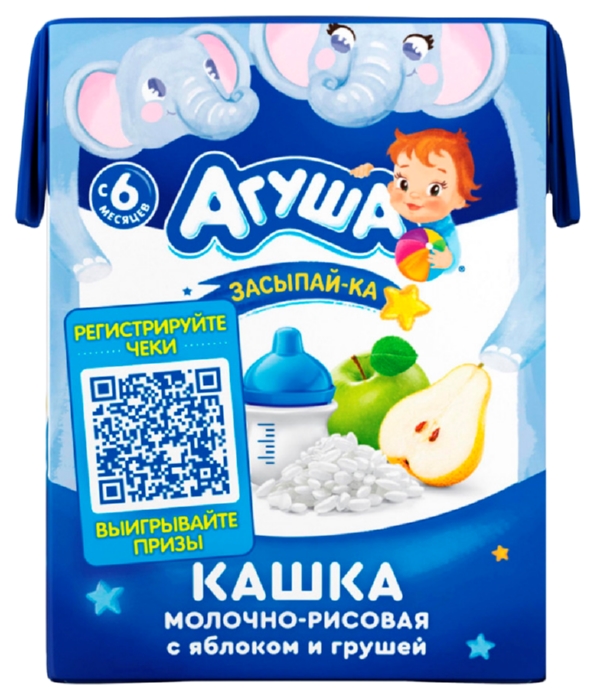 Каша АГУША жидкая рисовая яблоко груша молочная бзмж 2.7% т/пак 200мл