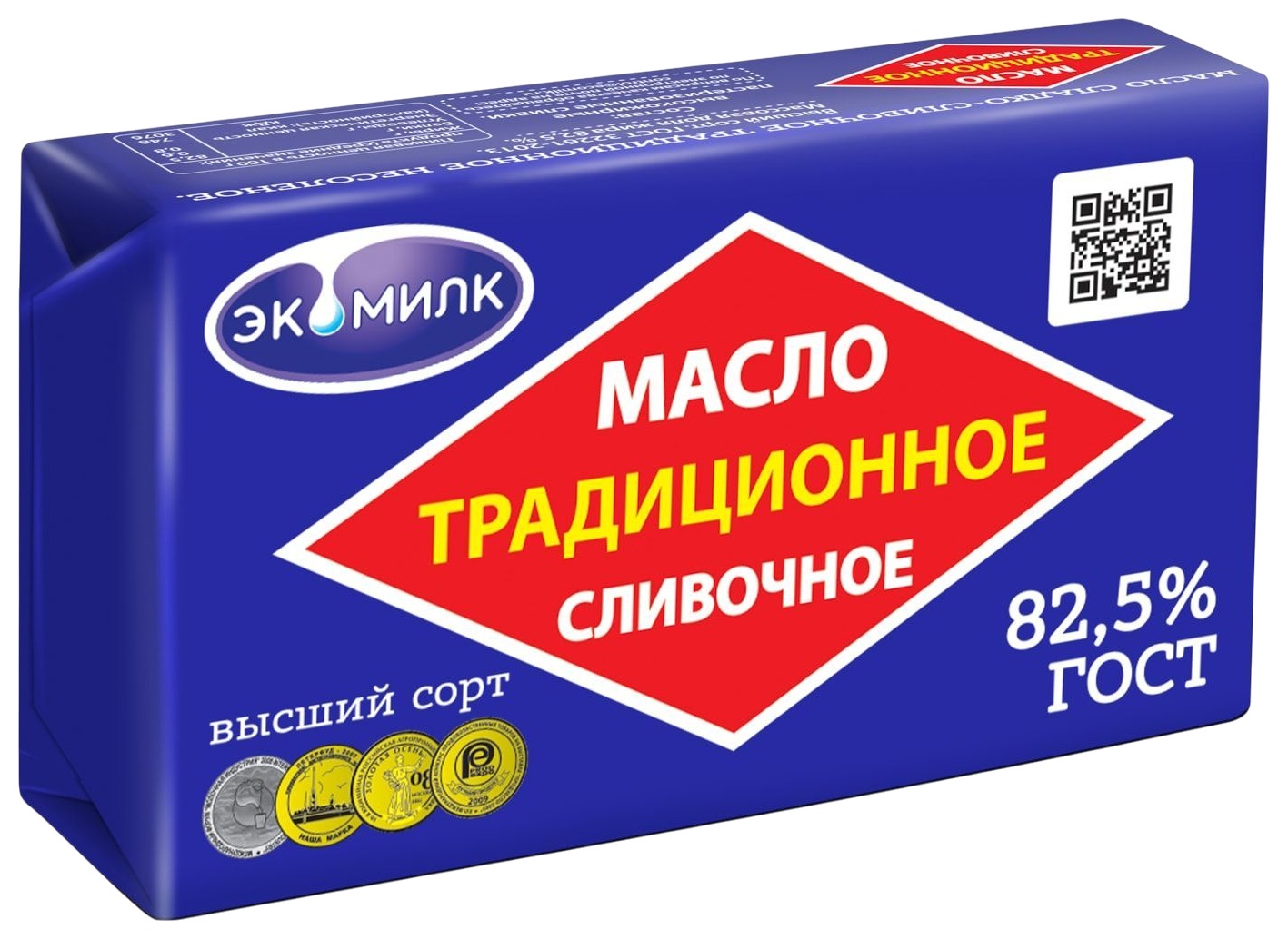 Масло сладко-сливочное ЭКОМИЛК Традиционное несоленое бзмж 82.5% 160г