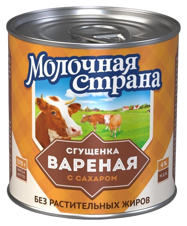 Молочный продукт МОЛОЧНАЯ СТРАНА Сгущенка вареная бзмж 4% ж/б 370г