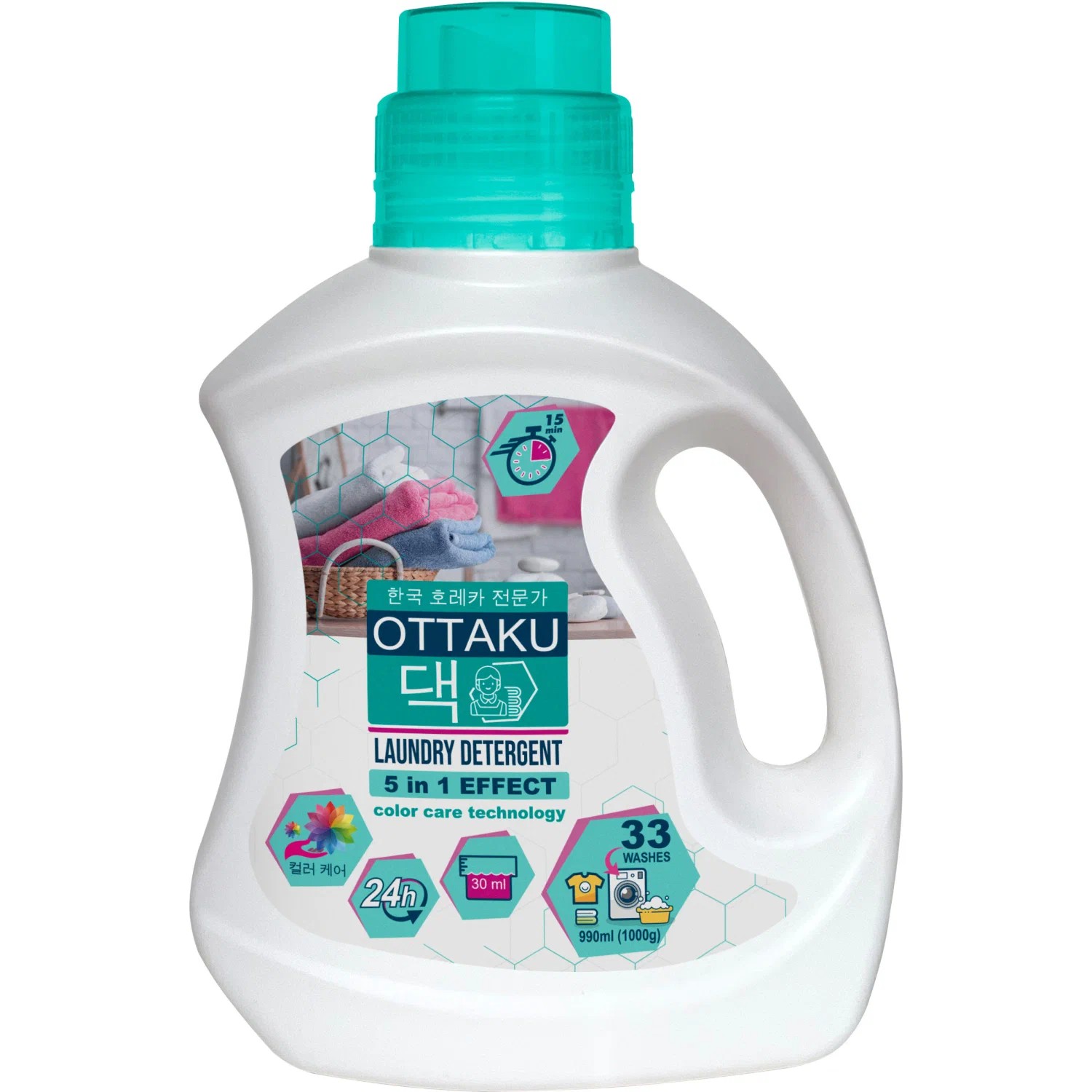 Гель для стирки ОТТАКУ 5в1 концентрат для цветного белья с технологией защиты цвета 990мл