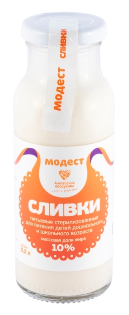 Сливки МОДЕСТ стерилизованные бзмж 10% ст/б 200мл