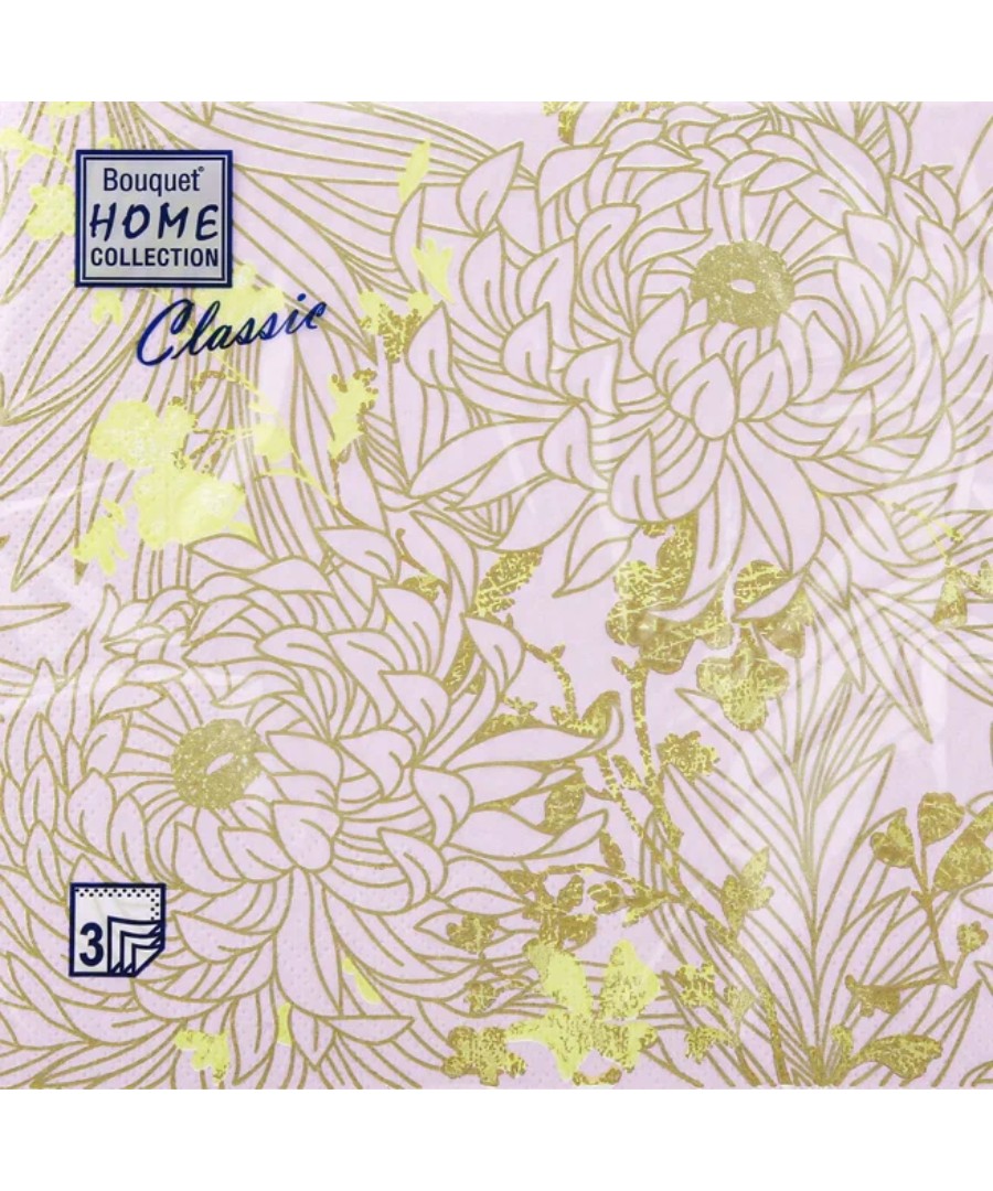 Салфетки ХОУМ КОЛЛЕКШН Золотые цветы на сиреневом 33*33см 3сл 20шт