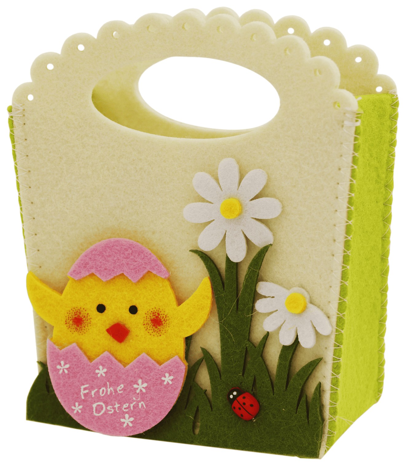 Корзина пасхальная Цыпленок на лужайке фетровая с ручками арт.23410