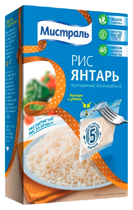 Рис МИСТРАЛЬ Янтарь длиннозерный пропаренный карт/уп 5*80г