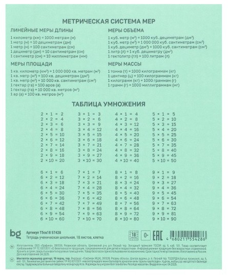 Тетрадь БИДЖИ клетка 18л