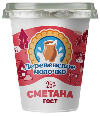 Сметана ДЕРЕВЕНСКОЕ МОЛОЧКО бзмж 25% стакан 300г