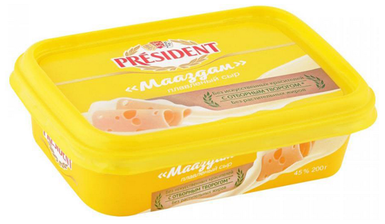 Сыр плавленый ПРЕЗИДЕНТ Маасдам бзмж 45% 200г