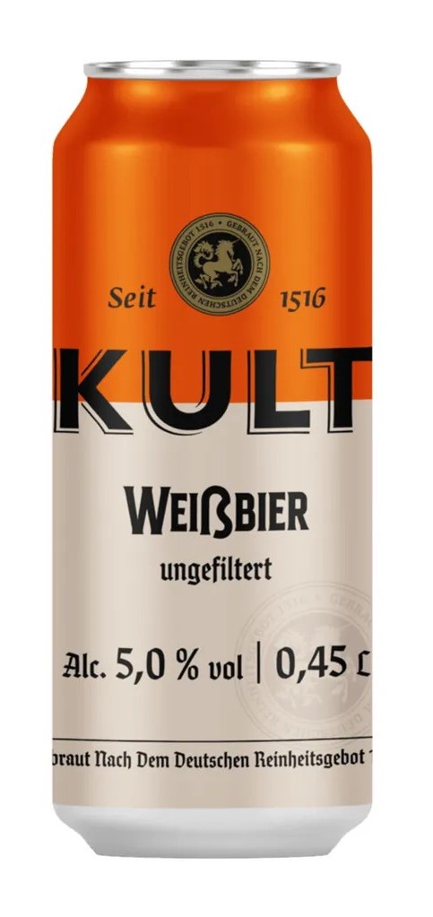 Пиво КУЛЬТ светлое нефильтрованное 5% ж/б 0.45л