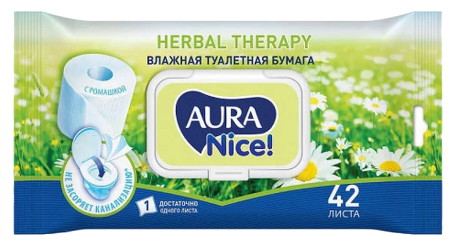 Влажная туалетная бумага АУРА Найс 42шт
