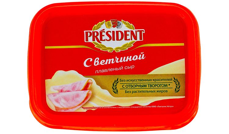 Сыр плавленый ПРЕЗИДЕНТ с ветчиной бзмж 45% 200г