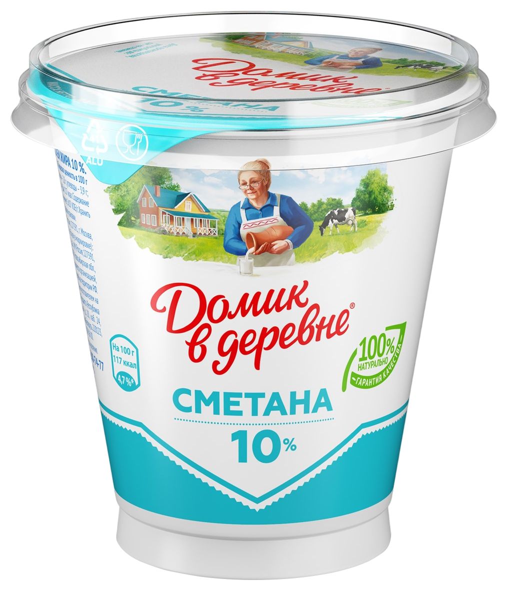 Сметана ДОМИК В ДЕРЕВНЕ бзмж 10% стакан 300г