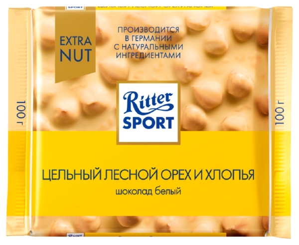 Шоколад РИТТЕР СПОРТ Экстранат белый орех рисовые хлопья 100г