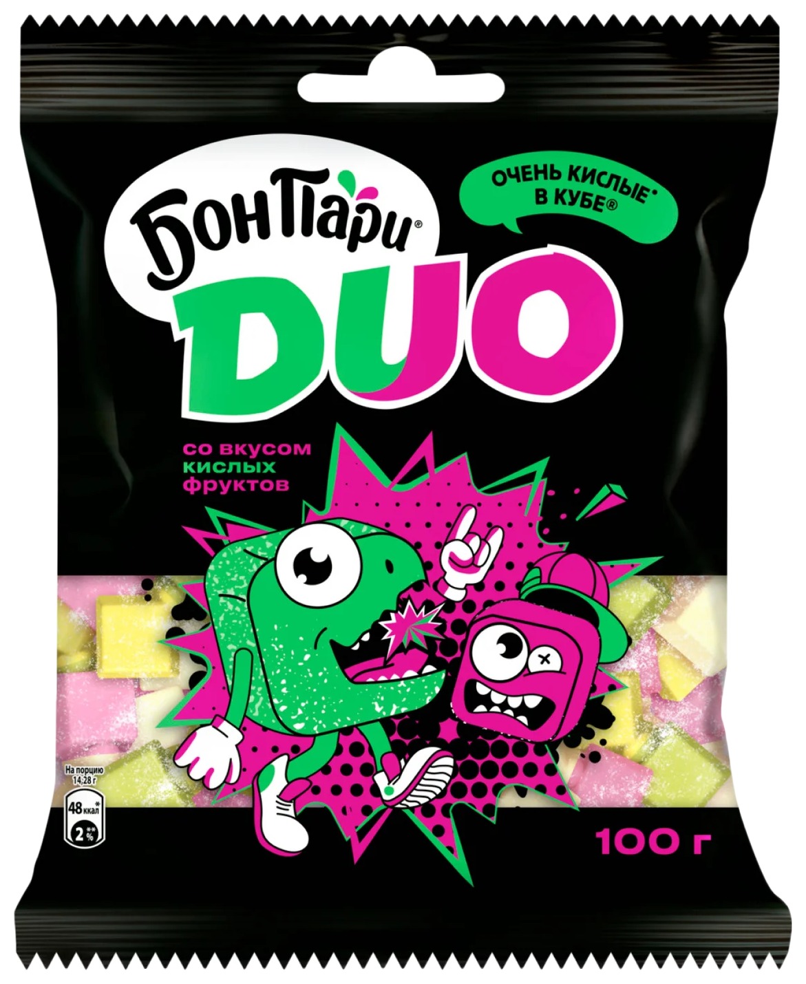 Жевательный мармелад БОН ПАРИ Дуо Кислые в кубе 100г