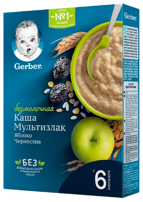 Каша ГЕРБЕР мультизлаковая яблоко чернослив безмолочная карт/уп 180г