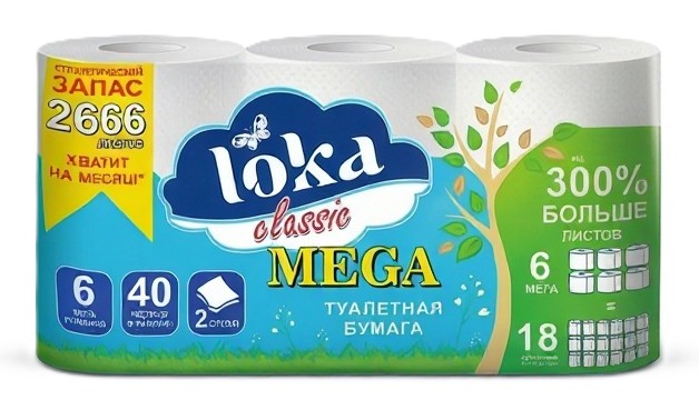 Туалетная бумага ЛОКА Классик Мега 2сл 6рул