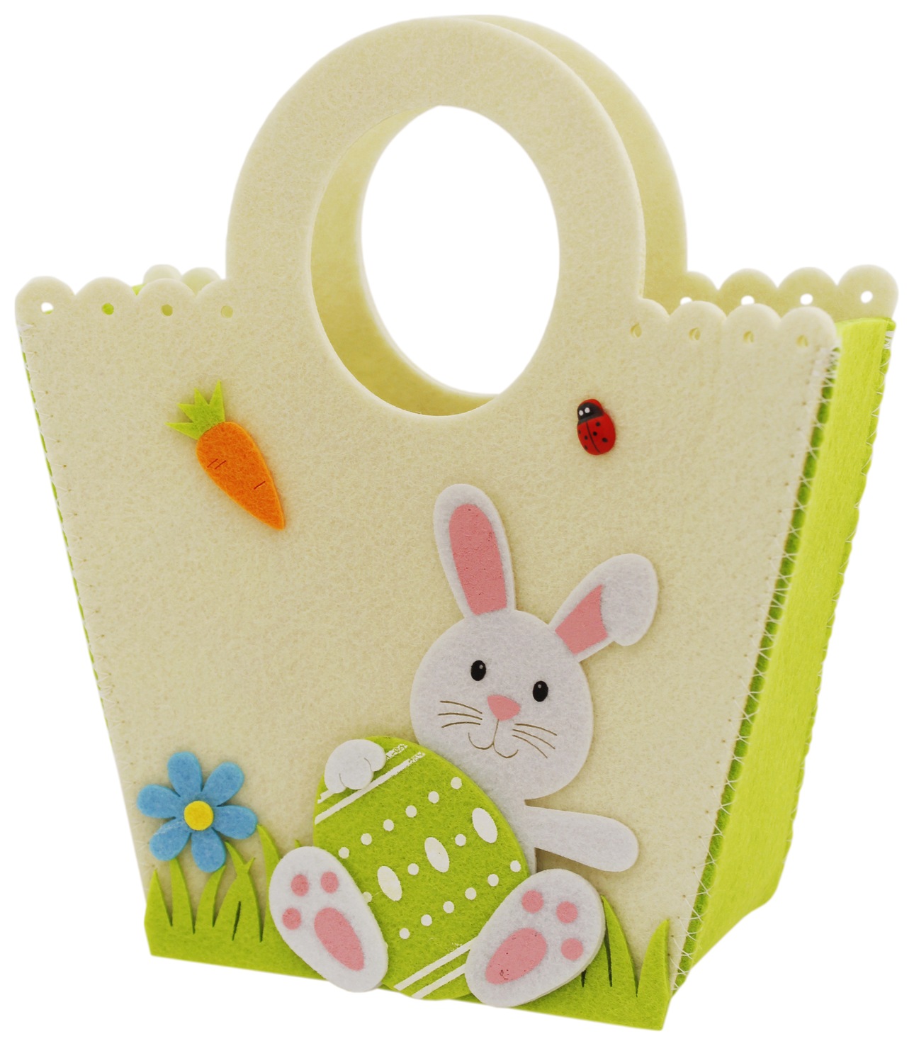 Корзина пасхальная Зайчик на лужайке круглая фетровая с ручками арт.23409