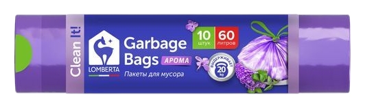 Пакеты для мусора ЛОМБЕРТА Арома с завязками 60л 10шт
