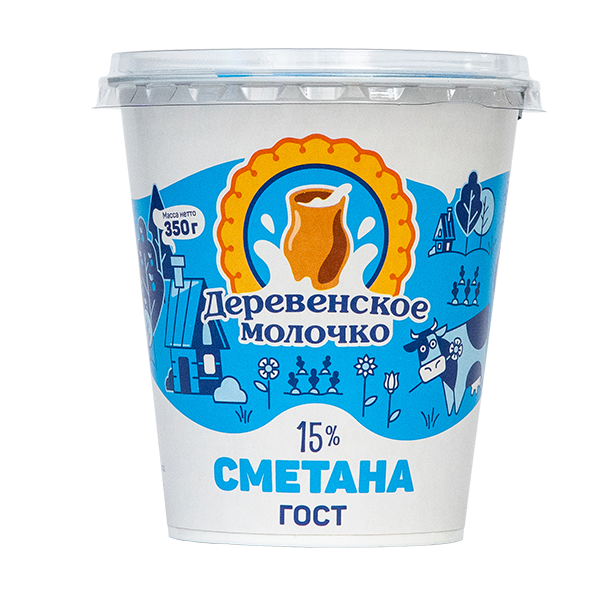 Сметана ДЕРЕВЕНСКОЕ МОЛОЧКО бзмж 15% стакан 350г